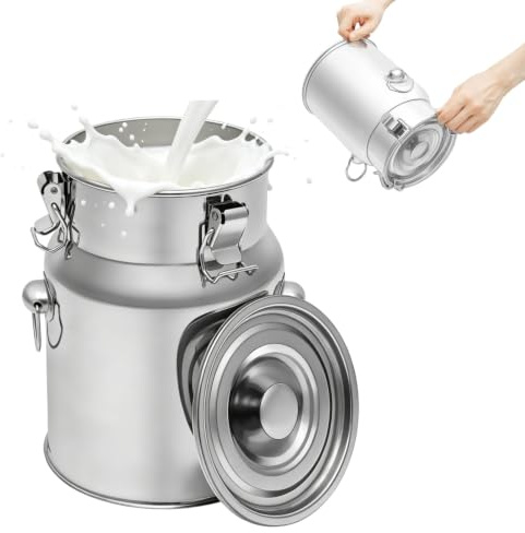 HuKaiL Bricco per latte ermetico in acciaio inox 201, 5 litri, con coperchio, ermetico, per latte e vino, liquidi, solidi, per la cucina