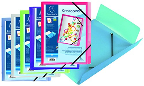 Exacompta 55380E 10er Pack Premium Ordnungsmappe Kreacover. Aus stabilem Kunststoff DIN A4 8 Fächer mit 2 Gummizügen und 3 Klappen Register-Mappe Eckanner-Mappe 1 Stück Zufallsfarbe