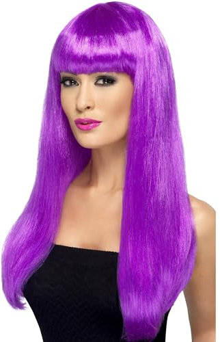 SMIFFYS Parrucca attraente e sexy, viola, lunga, liscia con frangetta Halloween