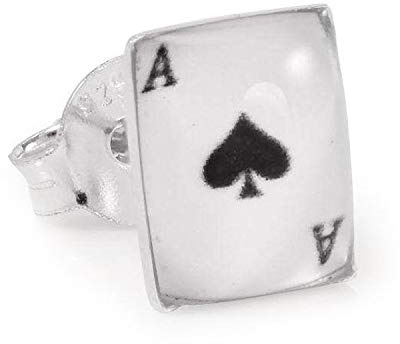 MENS Ace Of Spades Playing Card Single Stud Earring/Ear Stud - 925 Sterling Silver