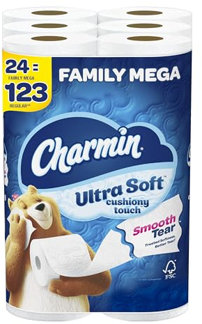 Charmin Ultra Soft Cushiony Touch Toilet Paper, 24 Family Mega Rolls = 123 Regular Rolls,8 count(pack of 3)