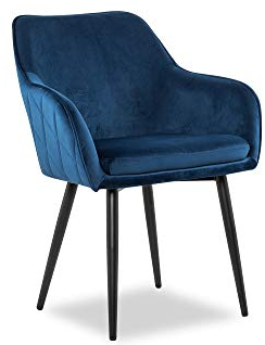 SalesFever Esszimmerstuhl Freja in Blau | Bezug in Samt-Optik | Armlehnstuhl gepolstert mit Steppung | Gestell Metall Schwarz
