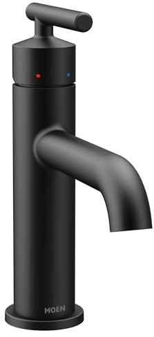Moen 6145BL Gibson Einhandgriff Einloch Modern Badezimmer Waschbecken Wasserhahn mit optionaler Deckplatte, Mattschwarz