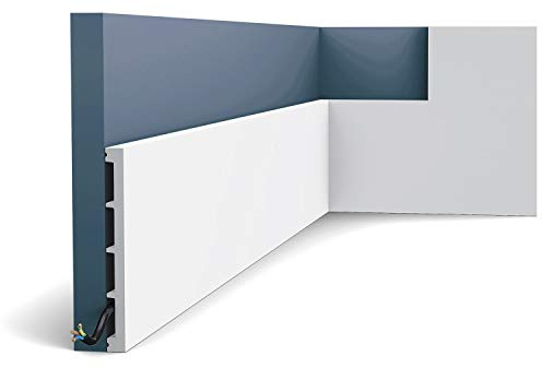 Orac Sockelleiste SX168 SQUARE 200 cm x 1,4 cm x 15,1 cm aus extrudiertem Polystyrol (HDPS) glatt abgewinkelt mit Kabelkanal vorgrundiert