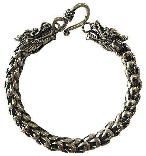 ForFox Vintage Echt 925 Sterling Silber Chinesischer Drachen Armband Kette Armband mit Drachenkopf Handgemachter Schmuck für Herren Damen 5mm 19cm