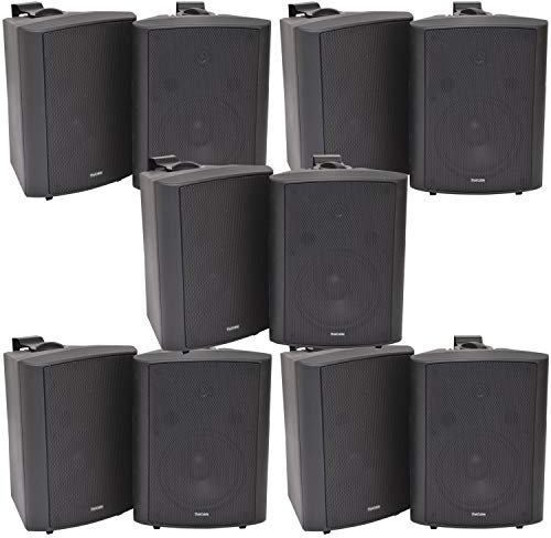10x (5 Pairs) - 180W 2 Way Black Wall/Shelf Mounted Stereo Speakers & Brackets – 8” 8Ohm – LOUD & BASS | Quality Home Music Loudspeakers For HiFi Surround Sound & Streaming Audio
