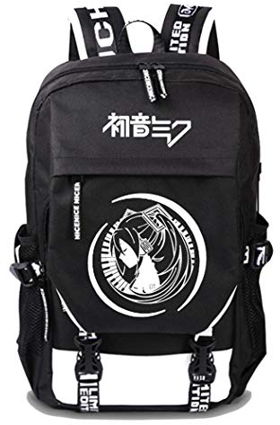 WANHONGYUE Hatsune Miku Anime Cosplay Rucksack Schultasche Laptop Backpack mit USB-Ladeanschluss Schwarz / 8