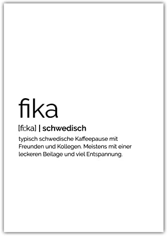 NORDIC WORDS Fika Poster Definition - schwedische Kaffeepause Typografie - Kunstdruck Wandbild Wall Art Deko - minimalistisch skandinavisch nordisch - Büro Küche Wohnzimmer - weiß/schwarz, 40x50 cm