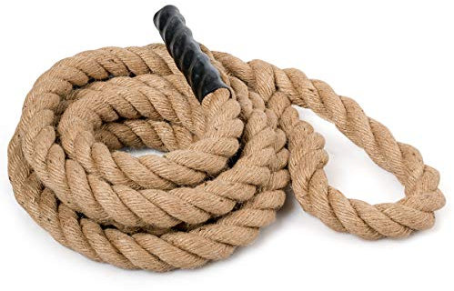 COSTWAY Gym Kletterseil, Übungsseil mit Gummigriffen, Sportseil aus Juteseil, Trainingsseil für Kraft- und Fitnesstraining, Ganzkörpertraining (3M)