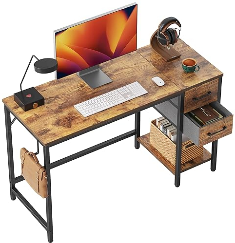 Cubiker Computer Home Office Desk with Drawers, 100x50 cm Small Desk Study Writing Table, Modern Simple PC Desk, Brown