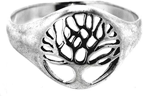Kiss of Leather Ring Lebensbaum Yggdrasil aus 925 Sterling Silber, Gr. 48-66 (64 (20.4))