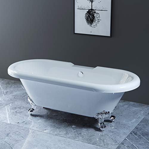 NRG Luxury Bathtub Bathroom Roll Top Bath with Chrome Claw Feet 1700x750mm | Traditional, Freestanding