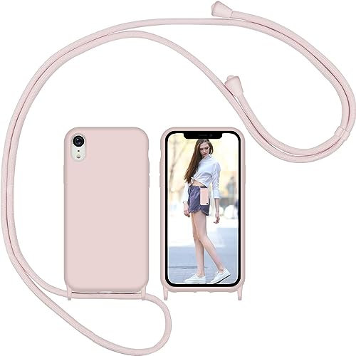 Nupcknn Coque avec Cordon pour iPhone XR, Liquide Silicone Coque Collier Réglable Téléphone Étui Portable Lanyard Case Protection Complète Cover de iPhone XR(Or Rose)