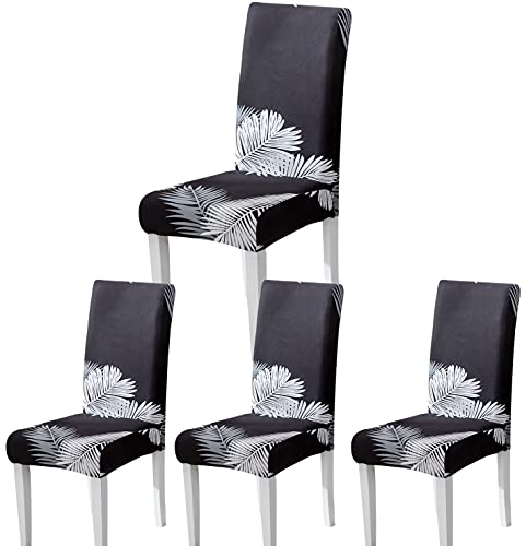 ARNTY Stuhlhussen 4/6er Set, Stuhlbezug Jacquard Esszimmer Stuhlhussen Schwingstühle Universal Hussen für Stühle für Esszimmer, Hotel, Küche, Zeremonie (Schwarze-Feder, 4 Stück)