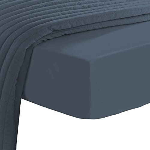 Pizuna 800 Fadenzahl Baumwolle spannbettlaken 140x200-150x200 cm Dunkelblau, 100% Langstapelige Spannbetttuch, Weiche Mako Satin-Webart passt bis zu 40cm Matratzenhöhe (100% Baumwolle bettlaken)