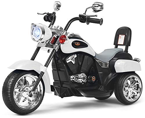 COSTWAY 6V Elektro Motorrad Kinder mit verstellbaren Scheinwerfer, Dreirad Elektromotorrad mit Sound ｜ Hupe ｜ Rückspiegel ｜ Pedale, Geschwindigkeit 2,5-3 km/h (Weiß)
