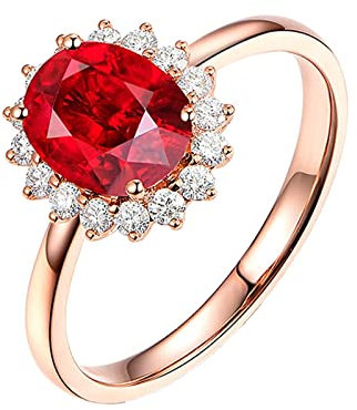 AMDXD Anelli da Donna Oro Rosa 18 Carati, Anello Fidanzamento Fiore Rosso Rubino 0.62ct con Bianco Diamante Anelli Donna Taglia 9