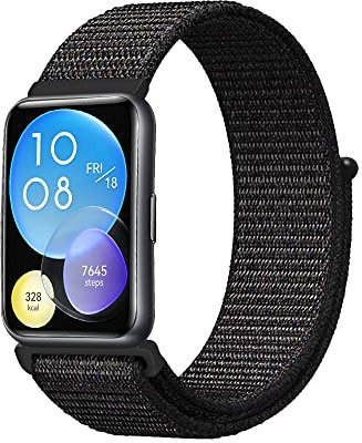 Niboow Strap Compatible with Huawei Watch Fit 2, Men Women Children Nylon Soft Lightweight Breathable Watch Band Compatible with Huawei Watch Fit 2- Black