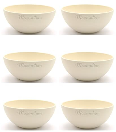 Magu 6x Müslischüssel mit Namen 16cm personalisiert Biopolymer | Osternest Bio Kunststoff 100% Erdölfrei Schüssel - Individuelle Namensgravur 135062 naturweiß