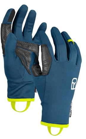 ORTOVOX Fleece Light Glove M - Leichter Fleece-Handschuh mit Smart-Finger und Leder-Handinnenseite für Skitouren - BLAU - Herren - XL