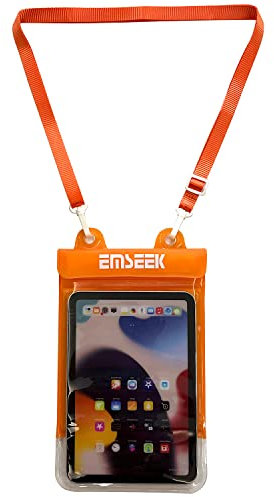 EMSEEK Waterproof Ebook Reader Case Holder Tablet Cover Bag eReader Dry Pouch for Amazon Kindle Paperwhite Oasis Fire 7 Nook Kobo iPad mini Samsung Tab Google Nexus Up to 8.5” (Orange)