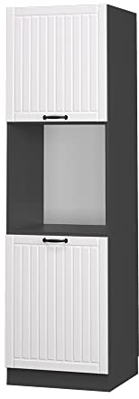 Vicco Herdumbauschrank Fame-Line, Herdschrank, Weiß Landhaus/Anthrazit, 60 cm offen