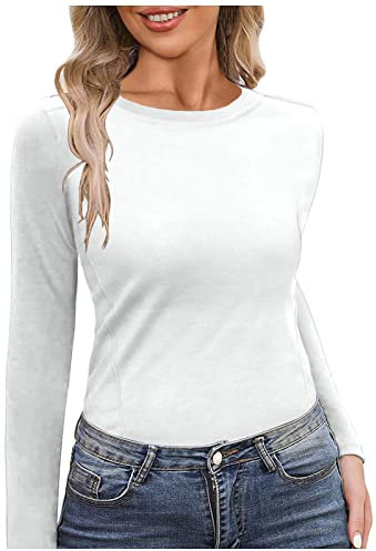 Oberteile Innenfleece für Herbst Winter Damen Langarm Unterhemd Damen Innenfleece Thermo Unterhemd Langarmshirt Elegant Unterhemden Gerippt Slim Fit Dünn Pulli Damen Ski- & Thermohemd