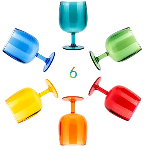 KOXIN-KARLU Classic Stackable 12 ounce Plastic Wine Stems Acrylic Glasses, set of 6 Multicolor