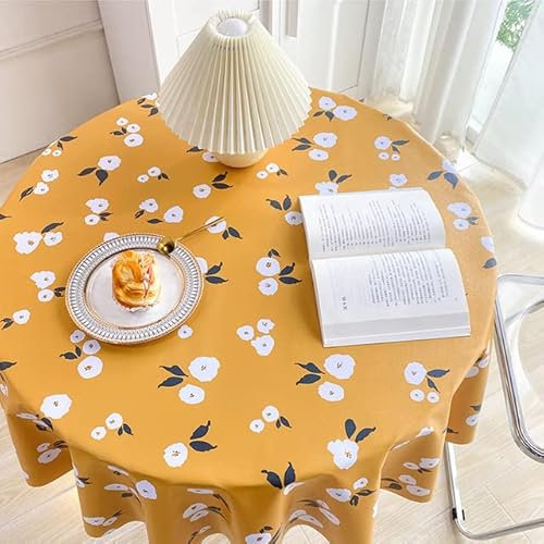 SINRAD Round Tablecloth PVC Waterproof Table Cloth Tabletop Cover Flower Print Kitchen Garden Dining Tableware Wedding Party Supplies