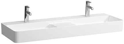LAUFEN VAL Doppelwaschtisch, 1 Hahnloch, ohne Überlauf, 1200x420mm, semi-trockener Bereich mittig, H8142827571561, Farbe: weiss matt