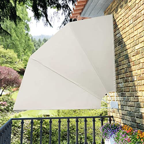 Annlera Abanico plegable para balcón, color crema, 210 x 210 cm, protección visual para terraza, balcón, protección visual lateral, toldo para balcón y terraza, sombra y privacidad