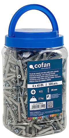 Cofan Pack de 500 Tacos de Golpe Collarín Avelladado | Longitud: 40 mm | Diámetro 6 mm