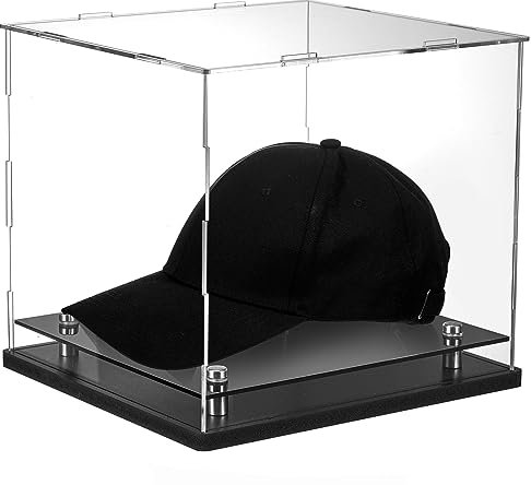 Barydat Transparente Hut-Vitrine, 21,6 x 20,8 x 20,1 cm, Kristall-Acryl-Baseball-Hutbox mit Edelstahl-Risern, Erinnerungsstücken, Helmständer, Ständer