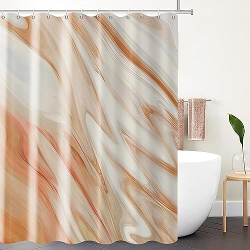 GCIREC Cortina de Ducha de Mármol Naranja, 180x200cm, Cortina de Baño Moderna Abstracta en Degradado Naranja y Blanco Decoración para el Hogar Tela Impermeable Lavable a Máquina con Ganchos