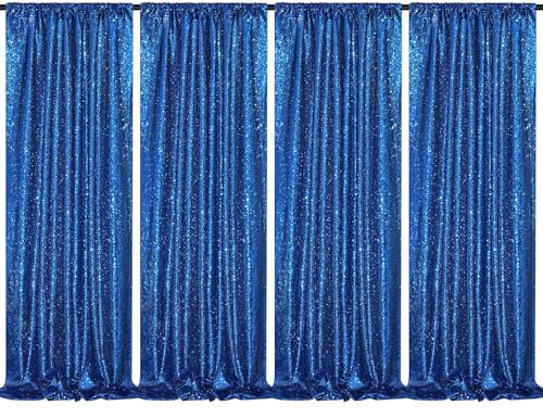 B-COOL Pailletten-Hintergrundvorhänge, königsblau, 4 Packungen, 60 x 240 cm, glitzernder Hintergrund, Stoff, glitzernde Vorhänge für Party, Zeremonie, Hochzeit, Geburtstag, Dekorationen