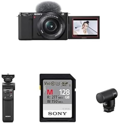 Sony Alpha ZV-E10L | APS-C Mirrorless interchangable-lens vlog camera with 16-50mm lens + Content Creator kit Microphone Edition including: Bluetooth Shooting Grip, Memory Card and Microphone