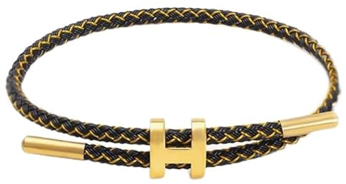 H Bracelet Or et Noir Tressé Acier Bracelet Personnalisé Femme Bracelet Titane Femme Bracelet Personnalisé Homme Cadeau pour Femme, Amoureux, Amis, Famille (Noir)
