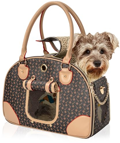 IBVIVIC Hundetasche, PU-Leder Hunde Reisetasche, Hundeflugtasche Tasche Wasserdicht Tragetaschen für kleine Hund & Katze Wandern Reisen (Braun)