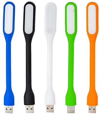 5 Pack Flexible USB LED Light Lamp Portable Night Light Reading Lamp for Power Bank PC Laptop Notebook Computer and Other USB Devices with Adjust Angle (Orange+Navy Blue+Black+Pink+Green)