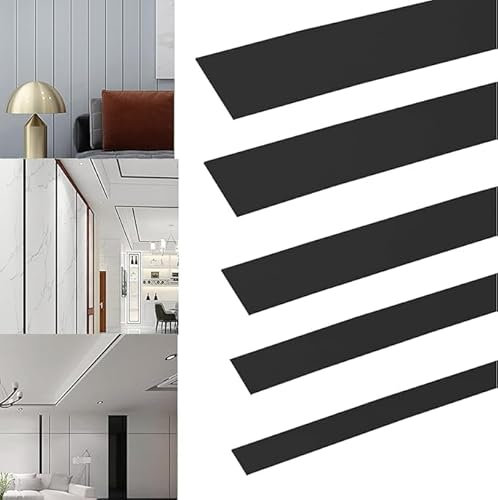 Btstil Moulures décoratives autocollantes en acier inoxydable - 5 m - Effet miroir doré - Pour mur, miroir, plafond, décoration de meubles (noir, 3 cm)