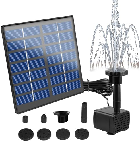 Pompa solare per laghetto, fontana solare, 7 V, 1,5 W, pompa solare con 6 stili di fontana, pompa per fontana da giardino, pompa galleggiante per giochi d'acqua, contenitore per pesce, 160 l/h