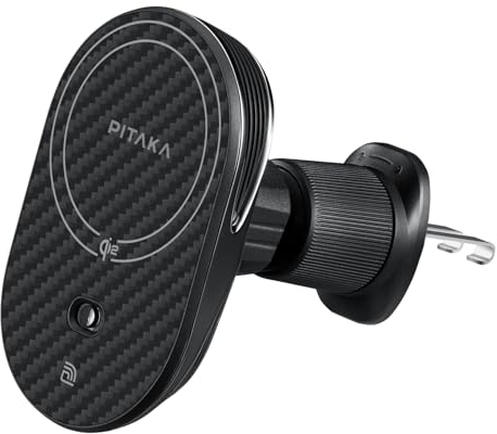 pitaka Handyhalterung mit Ladefunktion Qi2 Laden Kompatibel mit Magsafe Autohalterung 15W Autoladegerät 360° Drehbar Lüftung für iPhone 16/15/14/13 Serie & MagEZ Case für Galaxy S25/S24/S23