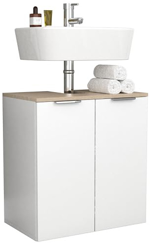 VCM Holz Waschbeckenunterschrank | Badschrank | Maße: H. 60 x B. 56 x T. 34 cm | 2 große Drehtüren - Donali