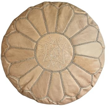 Handgefertigter marokkanischer Sitzhocker aus echtem Leder, luxuriös, 100 % echtes Leder, ungefüllt, Beige