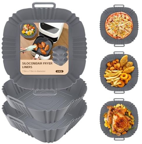 3 Piezas Molde Silicona Freidora de Aire,Bandeja Accesorios para Freidora sin Aceite,Molde Silicona Freidora de Aire Sin Aceite,Recipientes Cuadrado Cesta Utensilios para Microondas,Horno