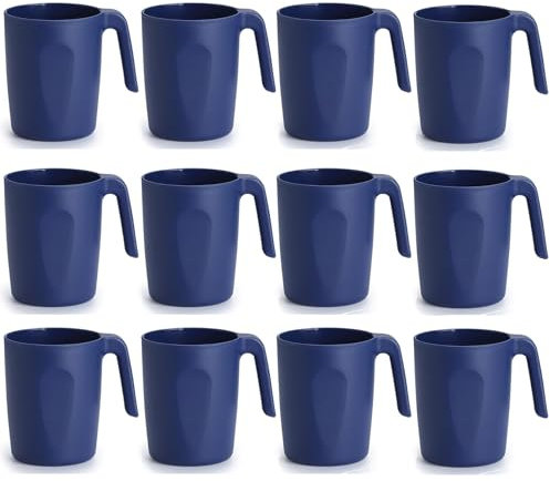 BSTMOME Plastic Coffee Mugs Set of 12, Multi-use Plastic Cups with Handles 15oz, Reusable Water Cup, Easy to Carry, Great for Home, Garden, Picnic, Camping, Outdoor (Blue)