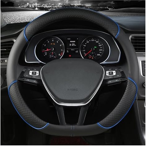 NOKRGQW Lenkradbezug Auto Lenkradabdeckung D Form Für VW Golf 7 2015 Blau Mikrofaserleder 38 cm