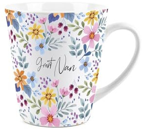 Great Nan Gift Mug - Colourful Flowers Small Latte Mug - Ceramic Tea/Coffee Cup Presents for Her