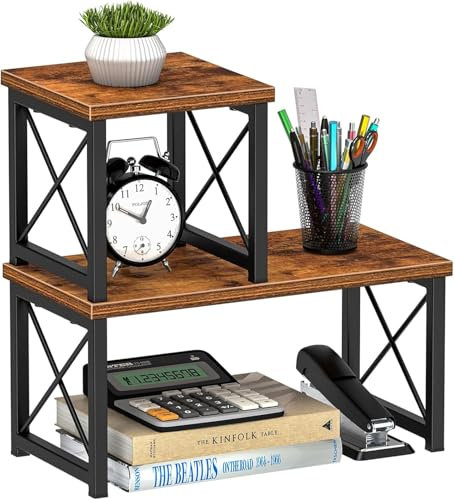 Freestanding Small Desktop Bookshelf, 2 Tier Stackable Desk Shelf Organizer, Display Rack for Office, Dorm, Home