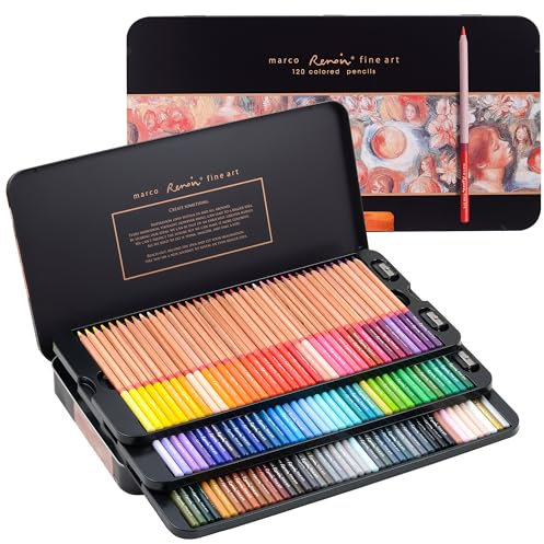 MARCO Buntstifte für Erwachsene zum Ausmalen - 120 Farben Leuchtende Buntstifte Set, Ideal Professionelle Öl-Malstifte,Holzstifte Farbstifte in Eisenbox verpackt für Kunstschüler und Profis